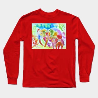 Colorful Mother and Baby Elephant Long Sleeve T-Shirt